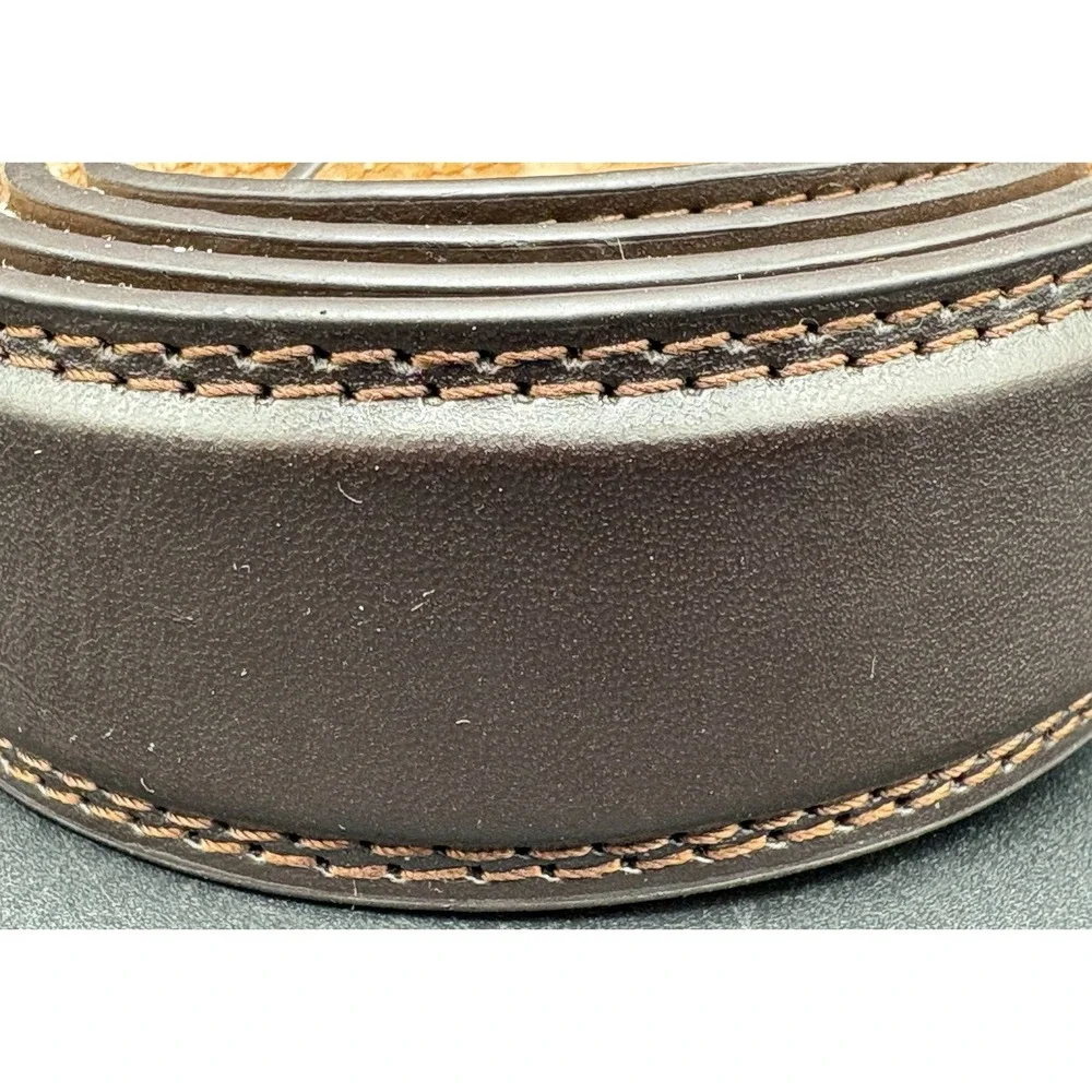 Brown Leather Genuine Belt Men's Sz 36 Silver Buckle Mahogany Brown GUC